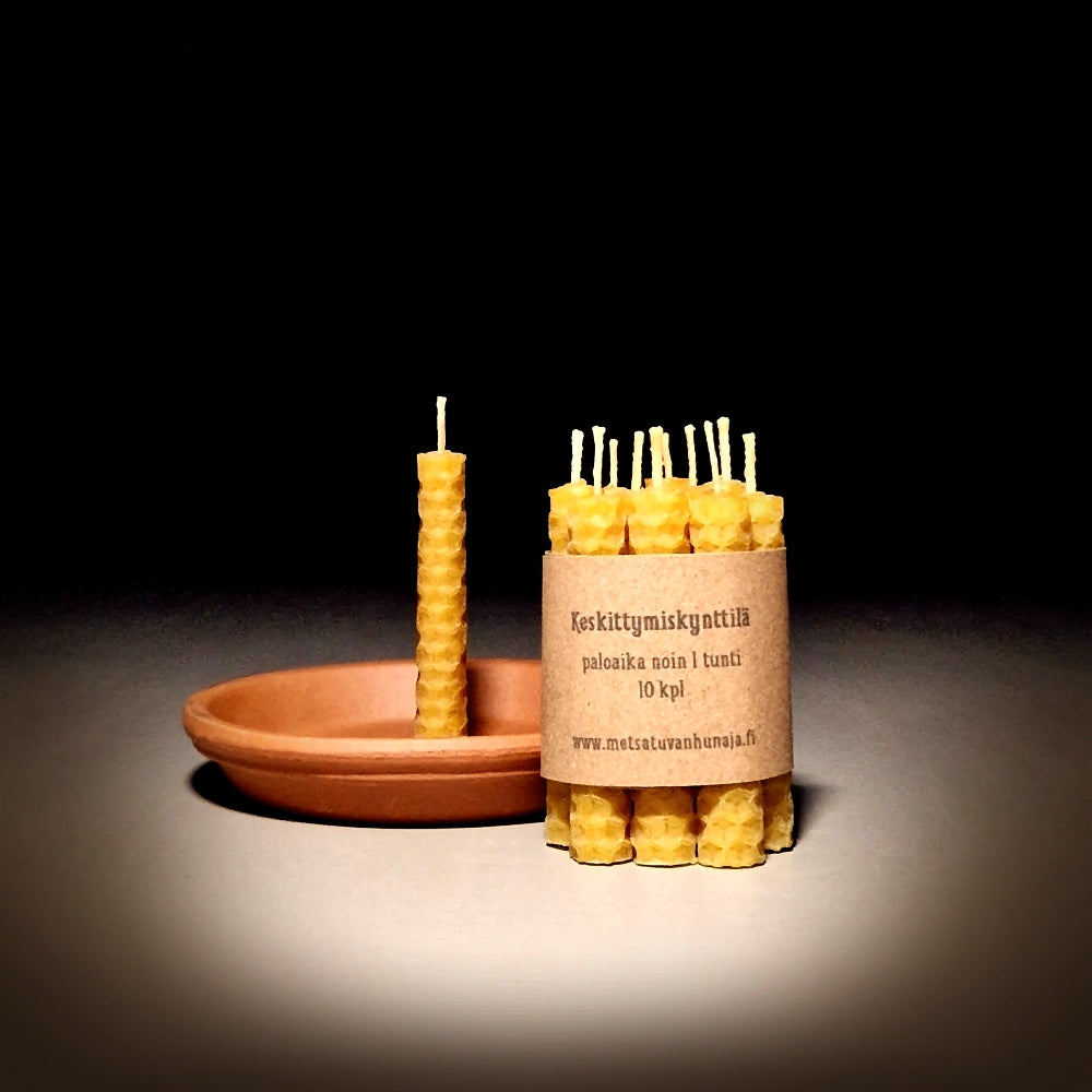 Kynttilä 10 kpl - Keskittymiskynttilät + savilautanen