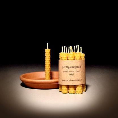 Kynttilä 10 kpl - Keskittymiskynttilät + savilautanen